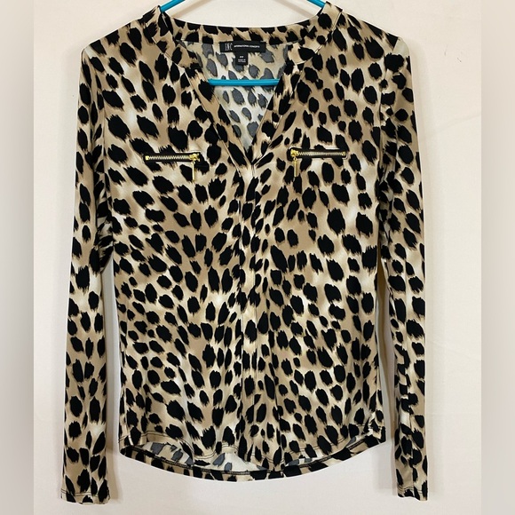 INC International Concepts Leopard Print Pullover Blouse, Size PP, 0/2 - Picture 1 of 5